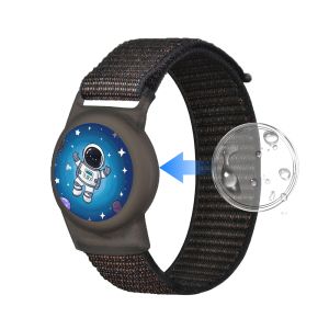Bracelet AirTag pour enfant en nylon tissé motif Astronaute étanche Noir