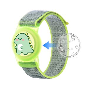 Bracelet AirTag pour enfant en nylon tissé motif Dinosaure étanche Vert