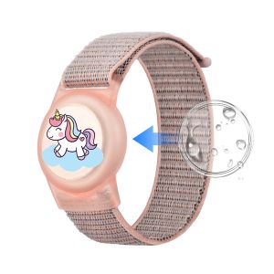Bracelet AirTag pour enfant en nylon tissé motif Licorne étanche Rose