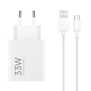 Kit Chargeur Rapide Xiaomi Type A 33W MDY-16-EF + Câble USB-A vers USB-C Blanc