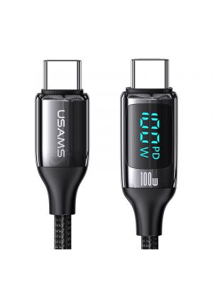 Câble Tressé USB-C + USB-C 100W PD avec afficheur numérique (2m) Usams (SJ558) Noir
