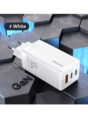 Chargeur USB-C et USB 3.0 65W PD GaN (Fast charge) US-CC110 Usams Blanc