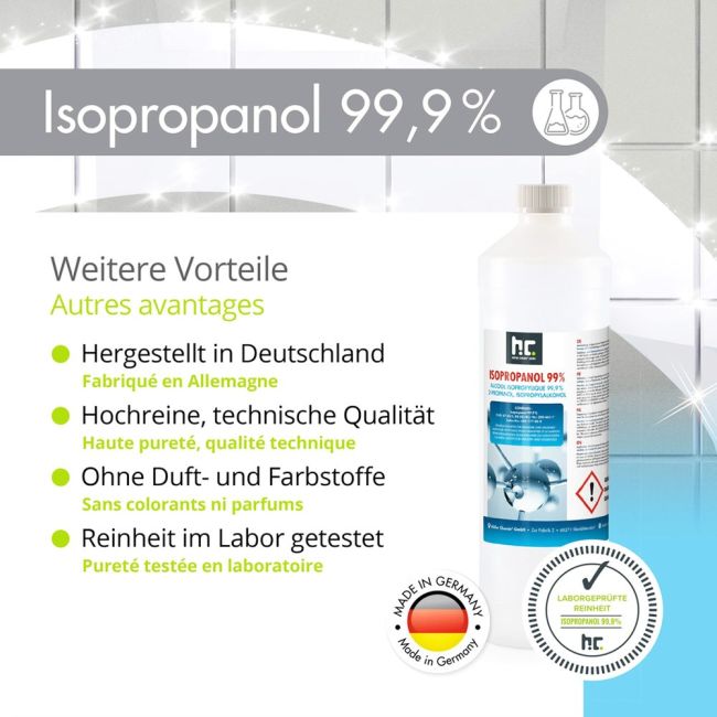 Isopropanol 99.9% Höfer Chemie 1L - Alcool Isopropylique Nettoyant - Solvant Puissant