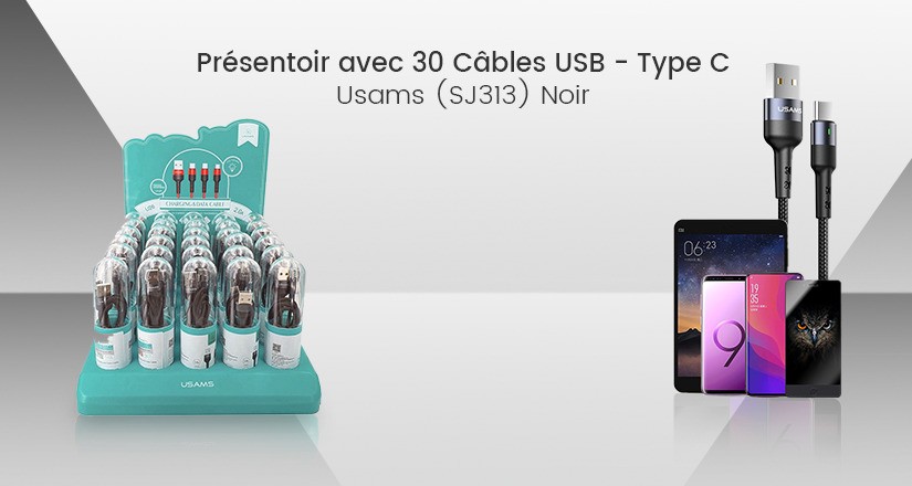 Présentoir avec 30 Câbles USB - Type C Usams (SJ313) Noir